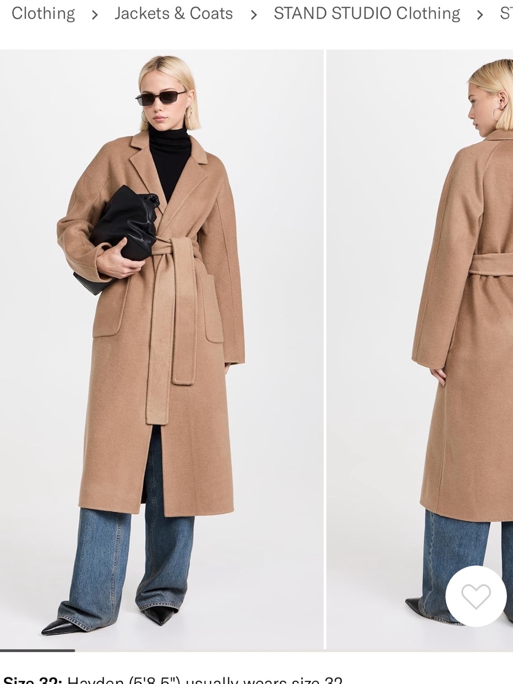 Stand Studio Claudine Long Coat - Dark Camel - Size Fr 36 (US 4) - Wool
